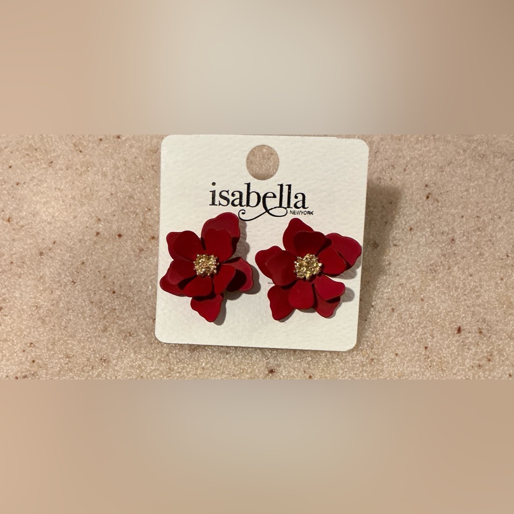 Red And Gold Floral Earrings With Textured Design